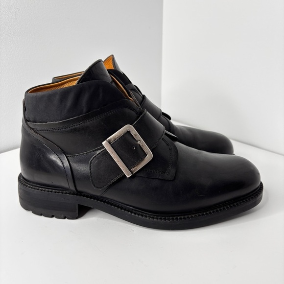 VTG Kenneth Cole Boots Mens 10.5 Black Leather Monk Strap Made in Italy 90s Moto